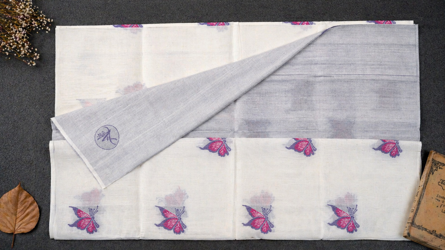 Handloom Cotton Saree in Butterfly Butta