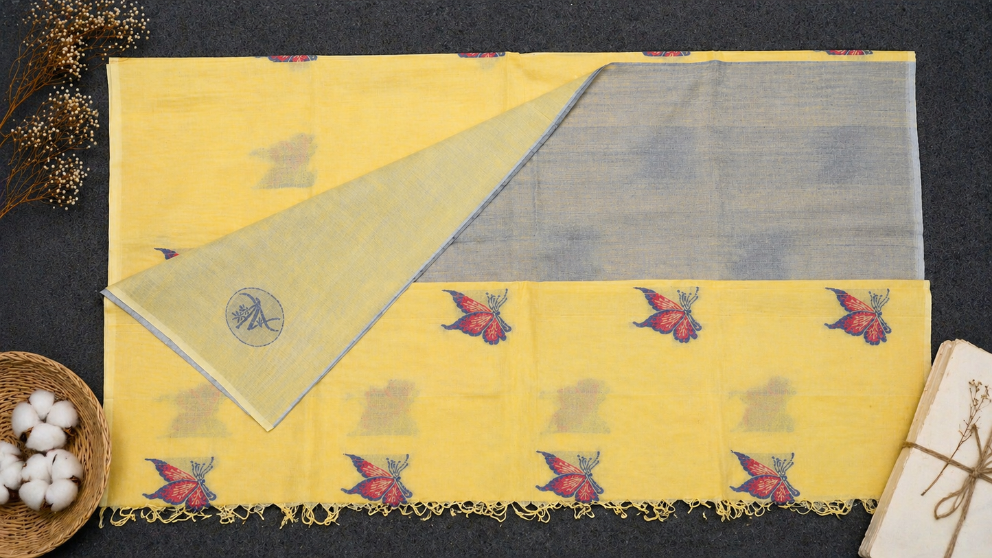 Handloom Cotton Saree in Butterfly Butta