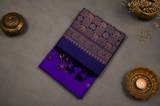 Purple Pure Silk Handloom Saree with Navy Blue Contrast Pallu