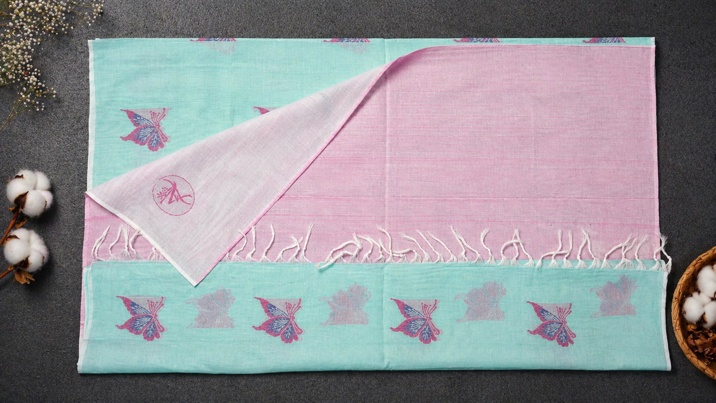 Handloom Cotton Saree in Butterfly Butta