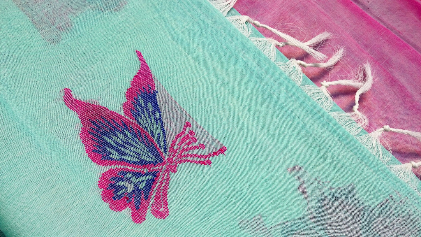 Handloom Cotton Saree in Butterfly Butta