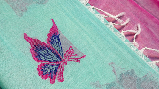 Handloom Cotton Saree in Butterfly Butta