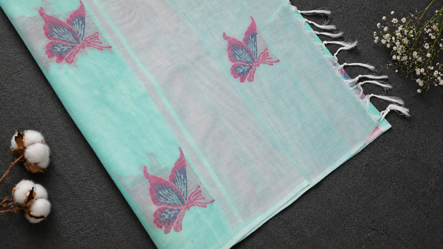 Handloom Cotton Saree in Butterfly Butta